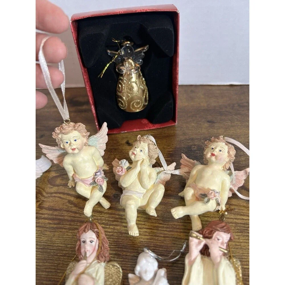 Vintage Angel Christmas Tree Ornaments Cherubs Lot Of 9 Holiday Decor Mixed Set